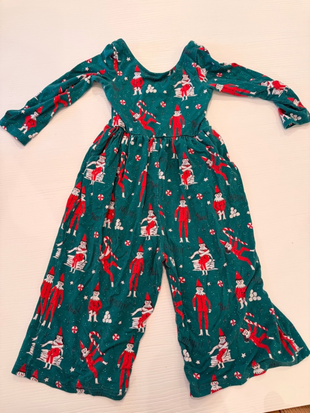 SweetHoney green and Red Holiday Elf Jumpsuit